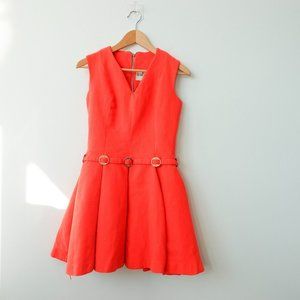 VINTAGE Red Dress Small Red Flared Wool Buckle Parisian ALAIN ARNAUD VHTF RARE
